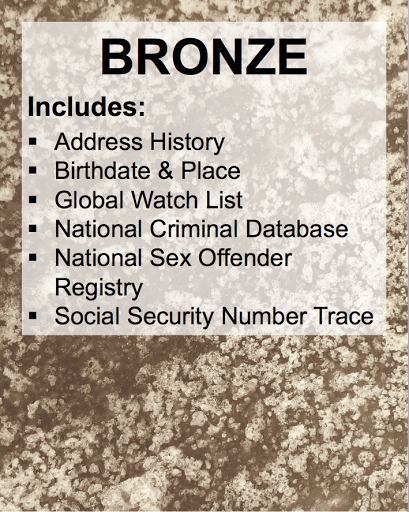 Three levels of investigative searches: Bronze
